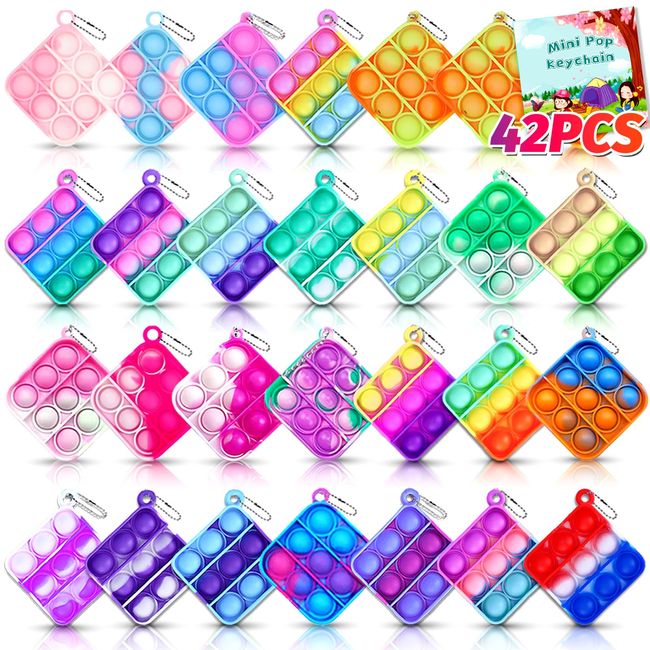 Kids Party Favors Fidget Toys Bulk 42 Pack Mini Pop Keychain Toys Bulk Packs Sensory Stress Toys Party Popper Toy Classroom Birthday Gift Goodie Bag Stuffers