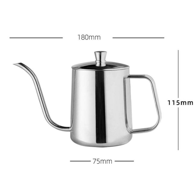 FAROL Coffee Drip Pot with Lid, Narrow Mouth Pot, Gooseneck, Stainless Steel, Commercial Use, 11.8 fl oz (350 ml), Silver)