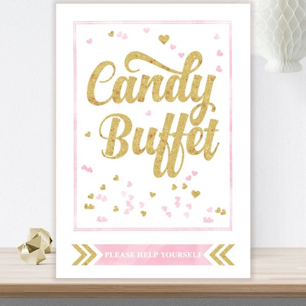Purple Scrunch Glitzy Glam Candy Buffet Table Sign With Glitter Effect (GL1) (Pink)