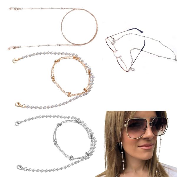 IHCEMIH 3 Piece Glasschain set glasses rope white