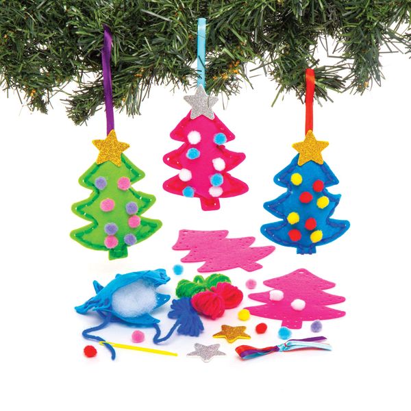 Baker Ross AW993 Christmas Tree Ornament Sewing Kits - Pack Of 3, Festive Arts And Crafts, Christmas Craft Kits for Kids