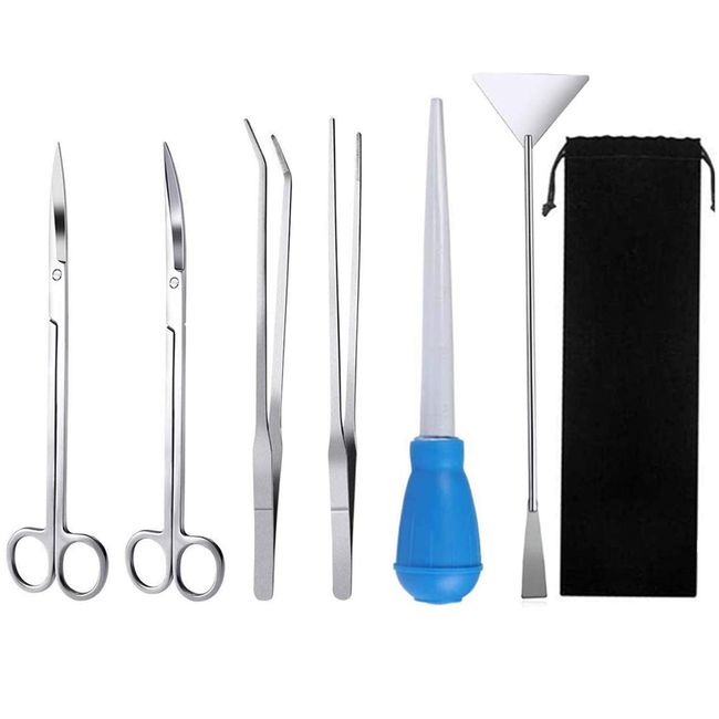 YFFSFDC Aquatic Plant Trimming Aquarium Set of 6, Tweezers, Scissors, Sand Flutter, Cleaner Pocket, Stainless Steel, Multi-functional Aquarium Cleaning Tool, Aquarium Moss, Moss Removal, Practical, Convenient, Storage Bag Included