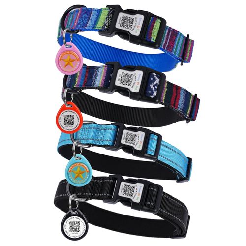 QR Code Smart Pet ID Tag for Cats Dogs - Waterproof Durable Pet Identity Tracking Accessory No Fees & Privacy Protection Personalized for Dogs and Cats (Black*4, S)