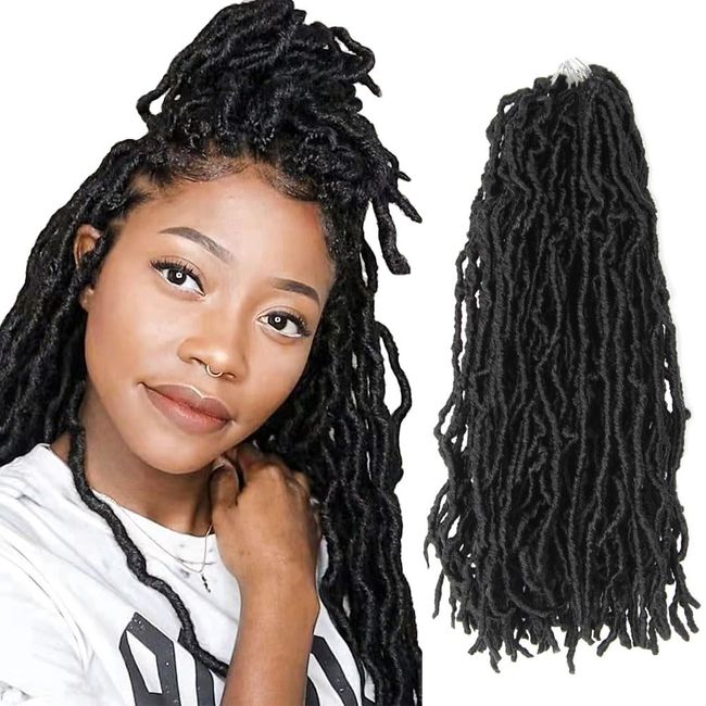 Niseyo Faux Locs Crochet Hair 16 Inch Soft locs, 6 Packs Short Crochet Locs Pre Looped Synthetic Hair (16 Inch, 1B/Natural Black)