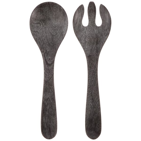 Blackened Wood TT20745272 Serving Server Fork and Spoon Serving Set, Serving Cutlery, Salad Server, Length 12.6 x Width 3.5 inches (32 cm) x Width 3.5 inches (9 cm), Safe for Kids, Cafe Tableware, Lightweight, Dishwasher-Safe, Birthday Gift, Women, Bamboo