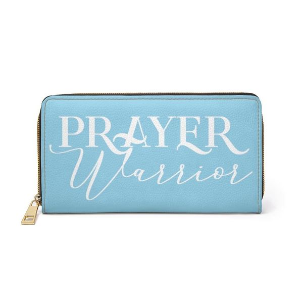 Womens Wallet, Zip Purse, Sky Blue & White Prayer Warrior - One size