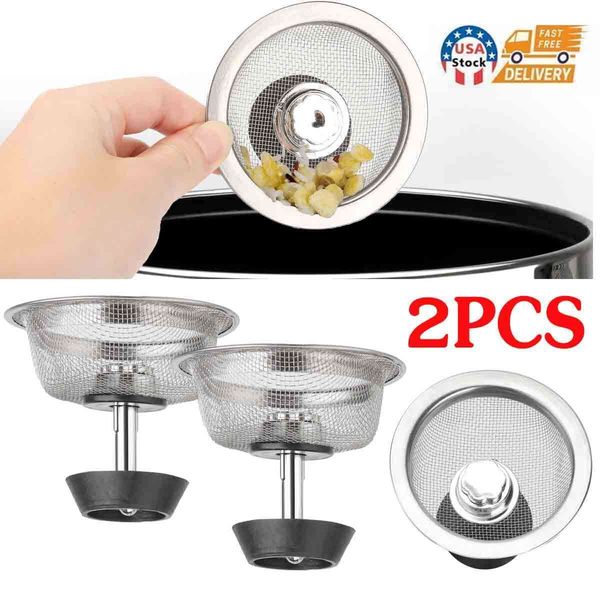 2x Kitchen Sink Strainer Stopper Stainless Steel Drain Basket Waste Plug 3.3*2in