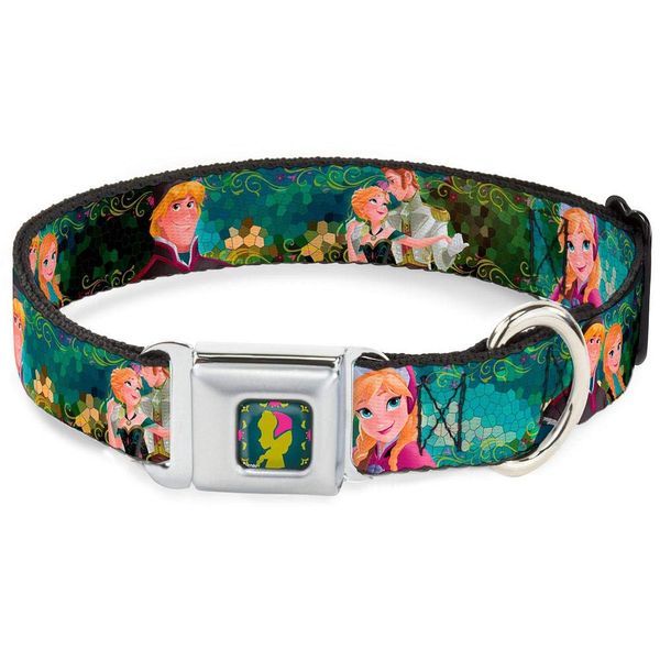 Buckle-Down Seatbelt Buckle Dog Collar - Anna & Hans/Anna & Kristoff Poses - 1.5" Wide - Fits 16-23" Neck - Medium