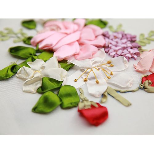 Gogobear Silk Ribbon Flowers Embroidery Kit for Art Craft Sewing Handmade 3D Wall Decor Hanging Pictures with Bamboo Embroidery Bandage