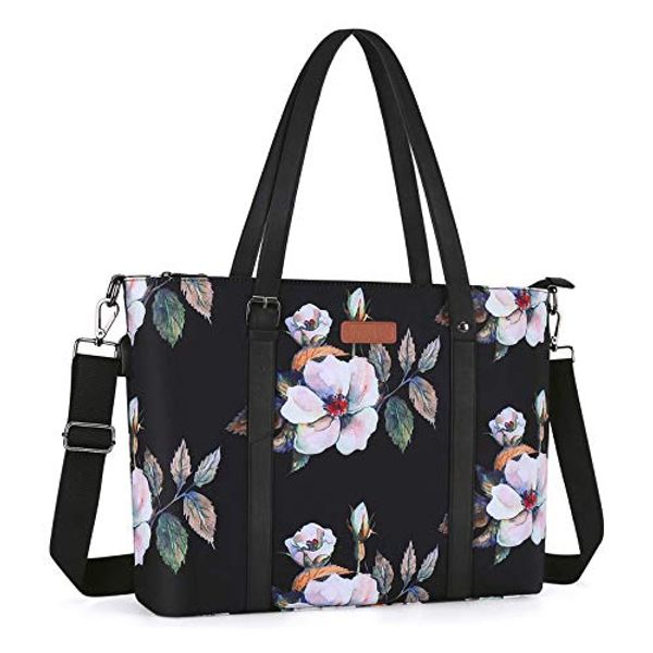 MOSISO USB Port Laptop Tote Bag (17-17.3 inch) with Adjustable Top Handle, Laptop Bag for Women, Hibiscus Polyester Work Travel Shoulder Bag