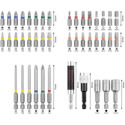 Bosch Professional 43 - Piece Screwdriver Bit and Nutsetter Set (Drill Accessories), Colour Coded, Variety Pack