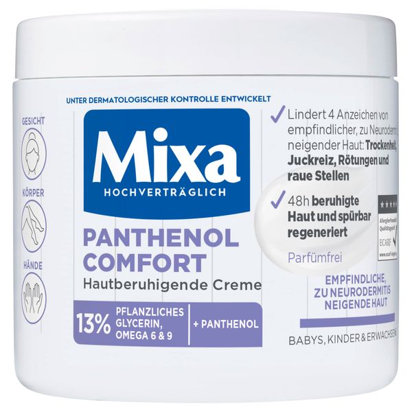 Mixa Pflegecreme für trockene, empfindliche und zu Neurodermitis neigende Haut, Wundheilcreme gegen Rötungen und Juckreiz, Mit Panthenol, Panthenol Comfort, 400 ml