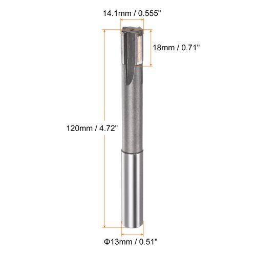 sourcing map Chucking Reamer 14.1mm H7 C1/K30 Carbide Tip Precision Straight Flutes Round Shank Lathe Machine Milling Cutter