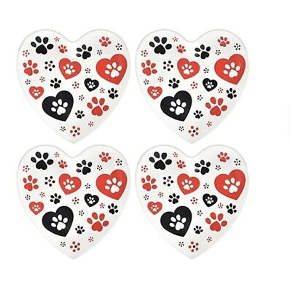 Temptations (4) 8” Heart Shaped Snack Plates  PAWFETTI Dog Cat Paw Prints Trays