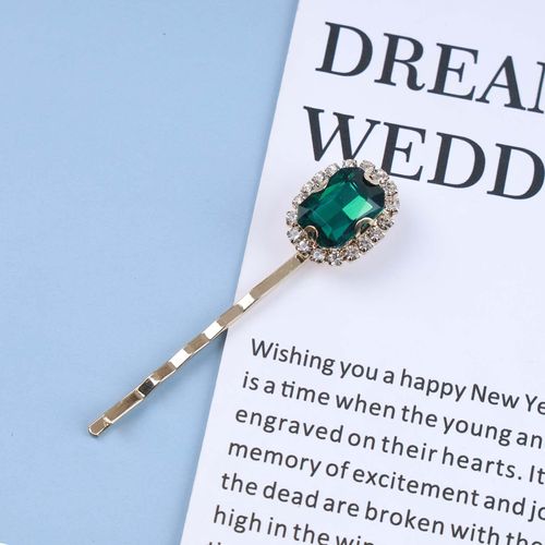 Xduargs Vintage Crystal Emerald Hair Clips French Emerald Birthstone Hair Pins Barrettes Green Crystal Hairpin Barrette Sparkly Cz Emerald Hair Pins Bobby Pins Crystal Wedding Clips(Dark Green)