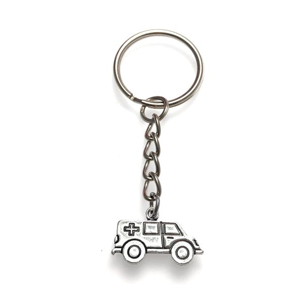 FizzyButton Gifts Ambulance Charm Keyring Key Ring with Silver Tone Keychain