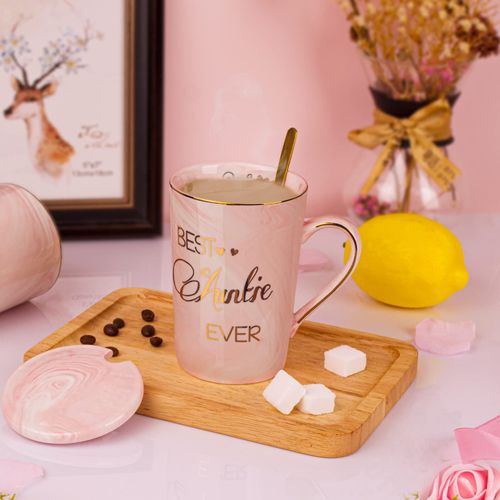 Doublewhale Auntie Gifts, Mothers Day Gifts, Auntie Birthday Gifts from Niece and Nephew, Best Auntie Gifts, Marble Coffee Mugs for Aunts, Mothers Day Birthday Gifts, 14OZ Ceramic Coffee Cups Sets