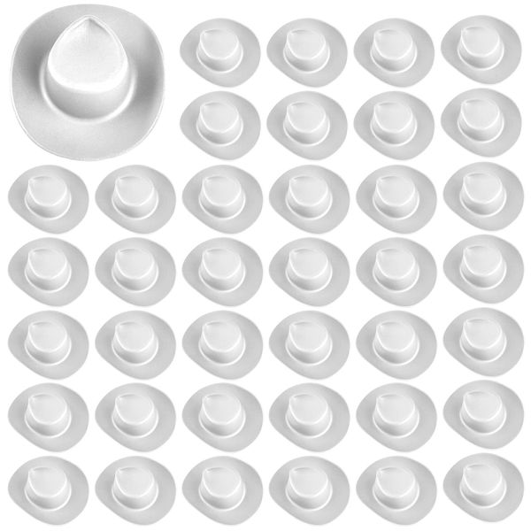 40 Pieces Plastic Mini Western Cowboy Hats Cowgirl Hats, Miniature Cute Toy Doll Hats Doll Dress Up Party Accessories for Dollhouse Decor (White)