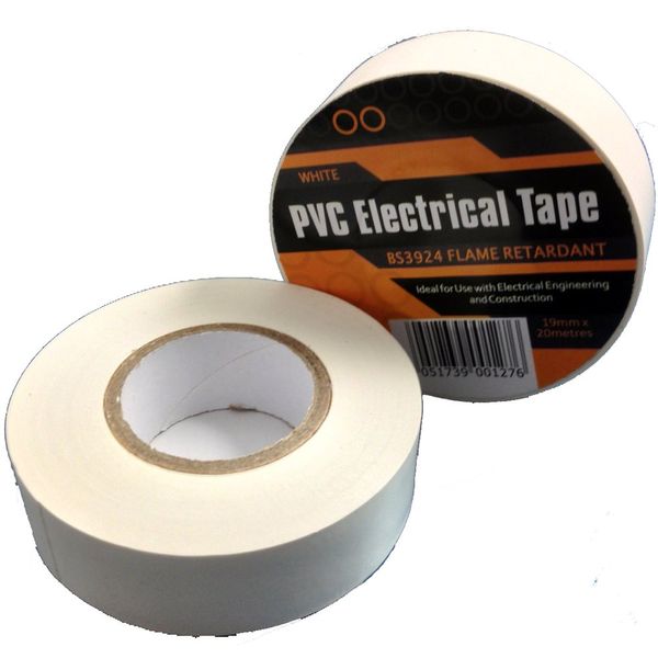 5 x WHITE ELECTRICAL PVC INSULATION / INSULATING TAPE 19mm x 20m - FLAME RETARDANT