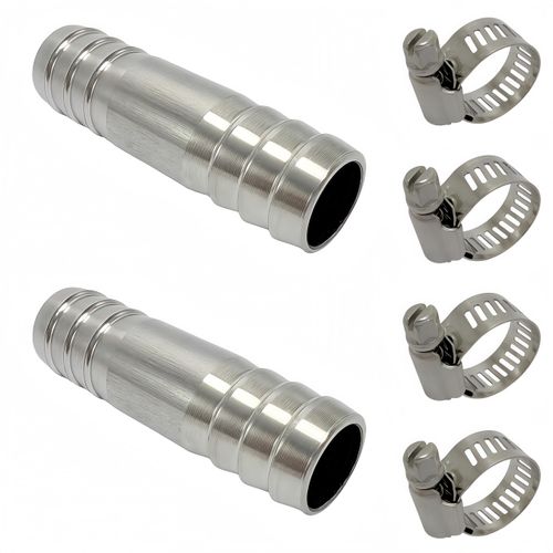 Closmos Stainless Steel 304 Hose Barb Fitting Union 16mm 5/8" Barbed x 5/8" Barbed Splicer Mender Coupler with Hose Clamp (Pack of 2)