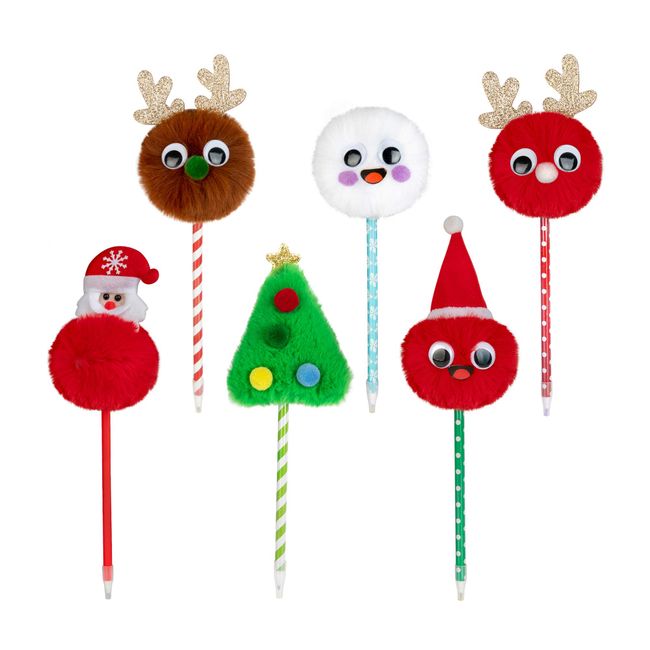 ORB Fluffi Inkz Holiday Pens - 6 Pack, Festive Cute Pen Design, Perfect for Christmas Stocking Stuffer and Holiday Cheer