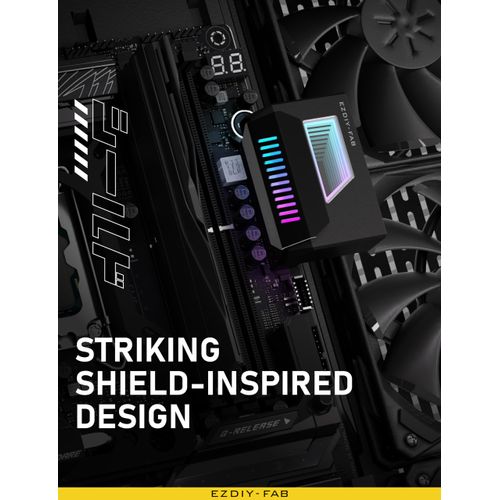 EZDIY-FAB Shield 24-Pin Angle Adapter with Infinity Mirror ARGB Light,ATX 24 Pin Power Connector, 5V 3pin ARGB Sync-180 Degree-Black-1 Pack