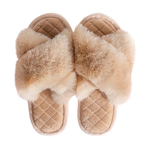 Euyqs Women's Slippers, Indoor Room Shoes, Cold Protection, Warm, Fluffy, Front Opening, For Autumn and Winter, Warm, Lightweight, For Guests, Khaki