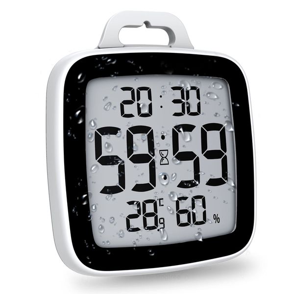 LXSZRPH Shower Clock Digital Kitchen Bathroom Countdown Clock Timer, Waterproof for Water Splashes, Temperature Humidity Display, Standing Wall Clock for Shower Cooking Study Makeup (Black)