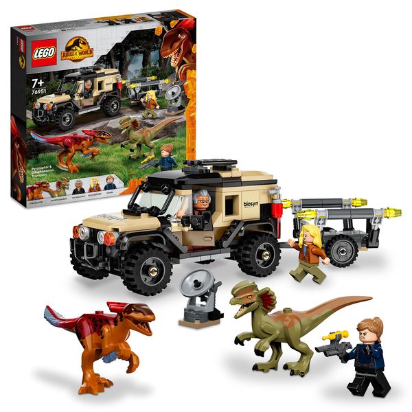 LEGO Jurassic World Pyroraptor & Dilophosaurus Transport, Dinosaur Toy with Off-Road Toy Car, 3 Mini Figures and 2 Dino Figures, for Fans of Jurassic Park, from 7 Years 76951