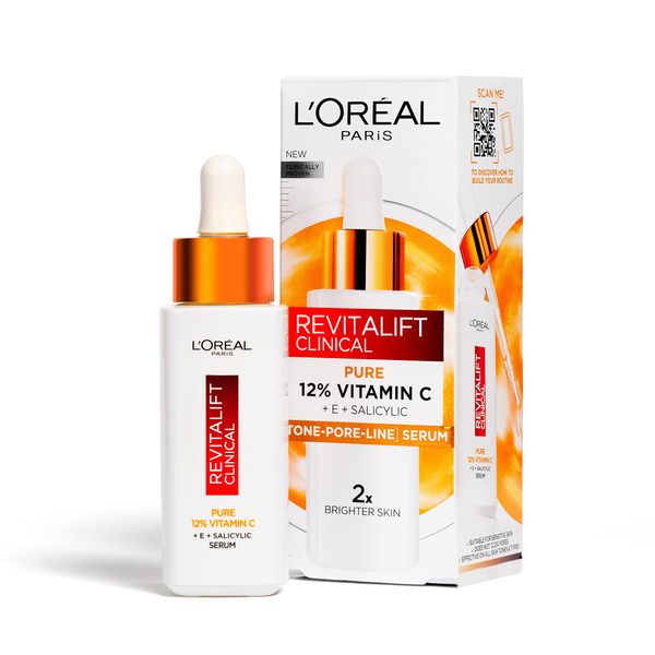 L'Oréal Paris Revitalift Clinical 12% Pure Vitamin C Brightening Serum for Face, Powerful Antioxidant Protection, Brighter & Smoother Skin, includes Hyaluronic Acid, Salicylic Acid, Vitamin C