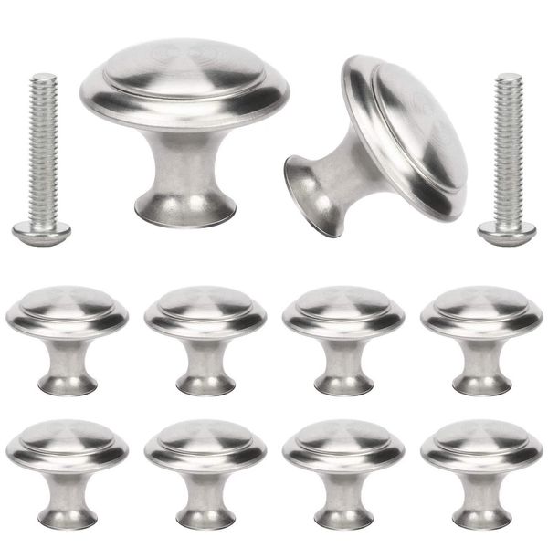 profiwoab 10 Sliver Pack Drawer knobs, 27mm Round Cabinet Door Knobs,Wardrobe Handles with 10 Screws Polished Metal for Cabinet Wardrobe Drawer Bedroom Bathroom Racks Furniture