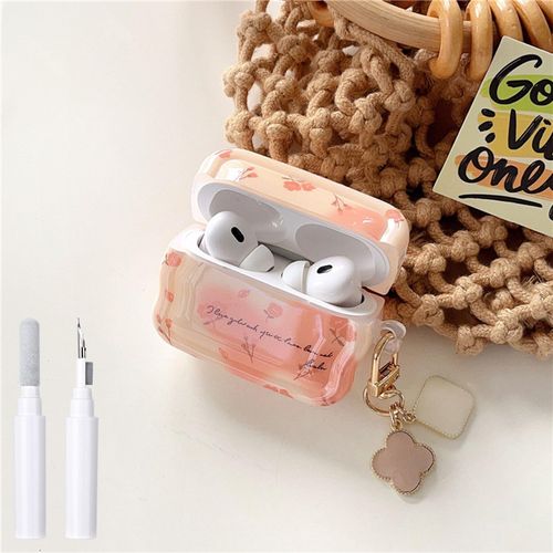 COTYPOFLIYTT Compatible with AirPods 4 Case 2024 Flowers with Cleaner Kit Cute Keychain Cover Floral Pattern Case for Girls Women Airpods 4th Generation-Orange