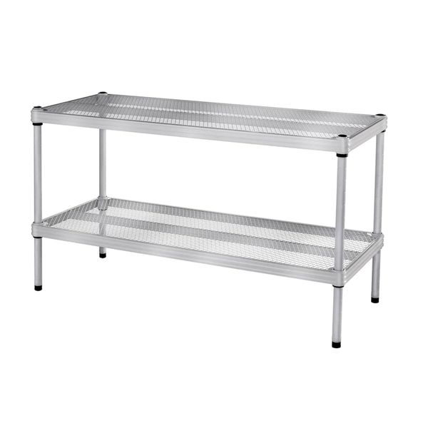 Design Ideas MeshWorks 2 Tier Full Size Metal Storage Shelving Unit Rack for Kitchen, Office, and Garage Organization 31 by 13 by 17.5 Inches, Silver