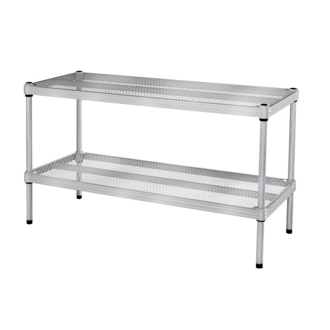 Design Ideas MeshWorks 2 Tier Full Size Metal Storage Shelving Unit Rack for Kitchen, Office, and Garage Organization 31 by 13 by 17.5 Inches, Silver