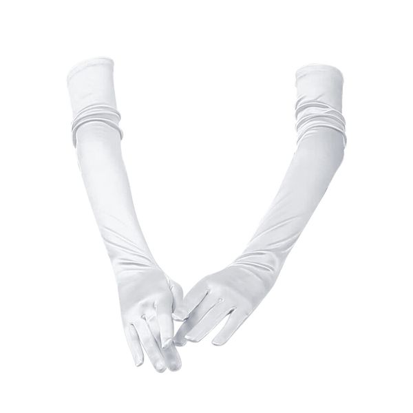 Andiker Long Evening Gloves, Opera Elbow Satin Gloves, Vintage Formal Fancy Dress Gloves Women Mittens for Wedding Prom Opera Party (White)