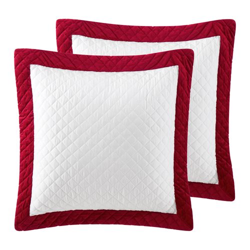 Levtex Home - All is Bright - Quilted Euro Shams (26x26in.), No Insert - Velvet Border - Red and White - Cotton