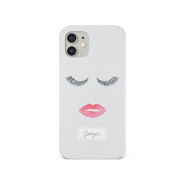 Tirita Personalised Initials Custom Hard Phone Case Cover Compatible with iPhone 12 Mini Eyelashes and Lips Pouting White