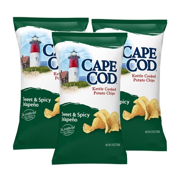 Cape Cod Potato Chips, Kettle Cooked, Sweet & Spicy Jalapeno, 8 oz, (pack of 3)