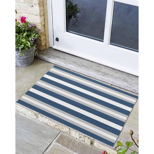 LEQIOLENNG Welcome Doormat, Modern Navy Blue Gray Striped Non-Slip Front Door Mat Absorbent Bath Mats, Watercolor Contrast Lines Kitchen Rug Entrance Rugs for Bathroom Bedroom 16x24in