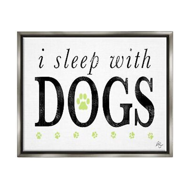 I Sleep With Dogs Pets Phrase Floating Framed Wall Art, Design by K. Kaufman