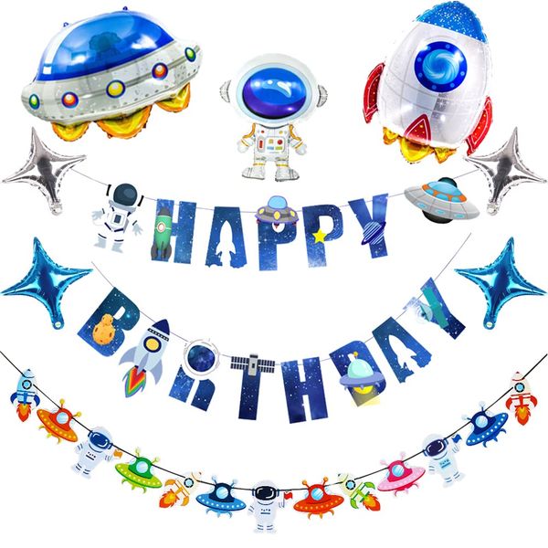 66Pcs Outer Space Birthday Party Supplies for Kids Universe Space Theme Party Decorations with Solar System Happy Birthday Banner Cupcake Toppers Rocket Astronaut Spaceship Balloons Planet Themed