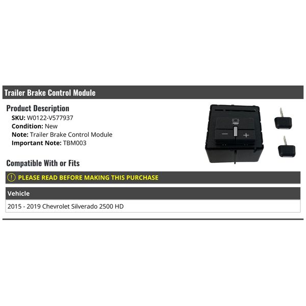 Trailer Brake Control Module - Compatible with 2015-2019 Chevy Silverado 2500 HD