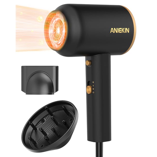 ANIEKIN Hair Blow Dryer 1875W with Diffuser, Travel Ionic Hair Dryer, Constant Temperature Hair Care Without Damaging Hair, Black