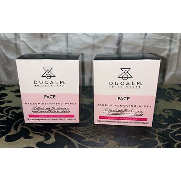 2 Boxes, Ducalm MD Skincare Face Makeup Remover Wipes, 14 Packets Each