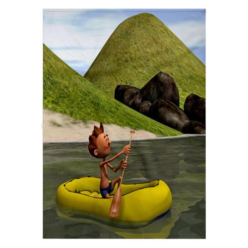 3dRose 22x30 Bath Hand Pool Towel - Cartoon Man on Ocean Rowing Inflatable Raft Graphics Cartoon