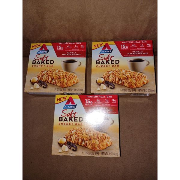 3 Boxes Atkins Protein-Rich Meal Bar, Soft Baked Vanilla Macadamia Nut Bar