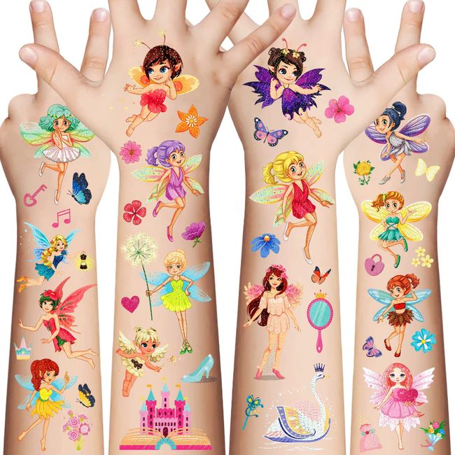 Awinmay Fairy Temporary Tattoos for Kids - 145 Pieces Glitter styles body Face Makeup Fake Tattoos for Girls,Birthday Party Tattoos Stickers Supplies,Holiday Party Favors Gifts Goodie Bag 10 Sheet