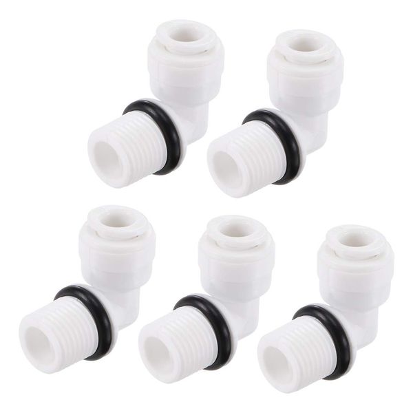 uxcell Quick Connector L Type G1/4 Male Thread to 6.4mm Tube Elbow Connection Fitting for RO Water Filter 29x27mm White Black 5pcs