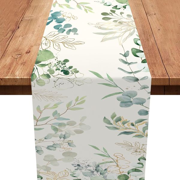 Eucalyptus Leaves Table Runner,Summer Green Plants Table Runner Seasonal Summer Decor for Home Holiday Party Decor Dining Table Decoration 13x72 Inch