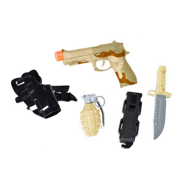 Sunny Days Entertainment Commando Toy Play Set – 5 Piece Military Toys for Kids | Cowboy Sheriff Blaster with Holster and Adjustable Belt | Role Play Dress Up Costume Accessories – Maxx Action